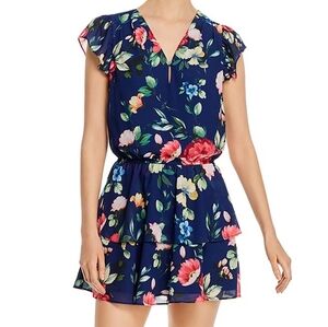 NWT Yumi Kim Chelsea Elastic Waist Plaid Floral Print Short Sleeve Mini Dress M.
